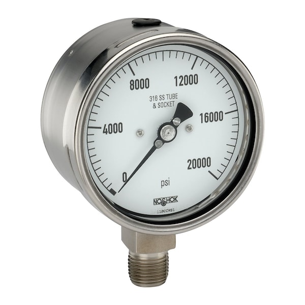 Pressure Gauge, -30 inHg to 0 to 30 psi psi, 4 in Dial, 1/2 in NPT, Back Location